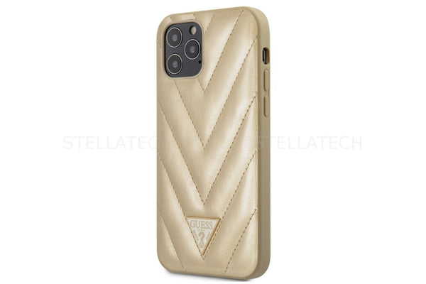 Apple GUESS Hülle für Apple iPhone 12 V-Quilted-Kollektion in Gold