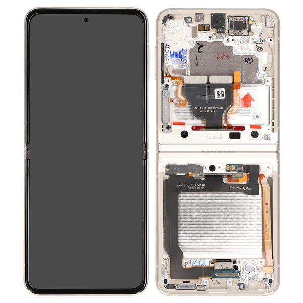 Ersatz-Display Samsung SM-F711B Galaxy Z Flip3 5G LCD Touchscreen + Rahmen (inkl. Kamera) Creme