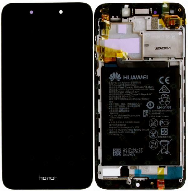 Huawei Honor 6A (DLI-AL10) - Display LCD Touchscreen + Rahmen/mit Akku f. Grau Original/Neu (Service)
