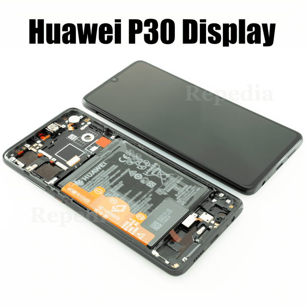 Ersatz-Display Huawei P30 (ELE-L29) LCD Touchscreen + Rahmen/Akku + Fingersensor Schwarz