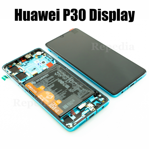 Ersatz-Display Huawei P30 (ELE-L29) LCD Touchscreen + Rahmen/Akku + Fingersensor Aurora