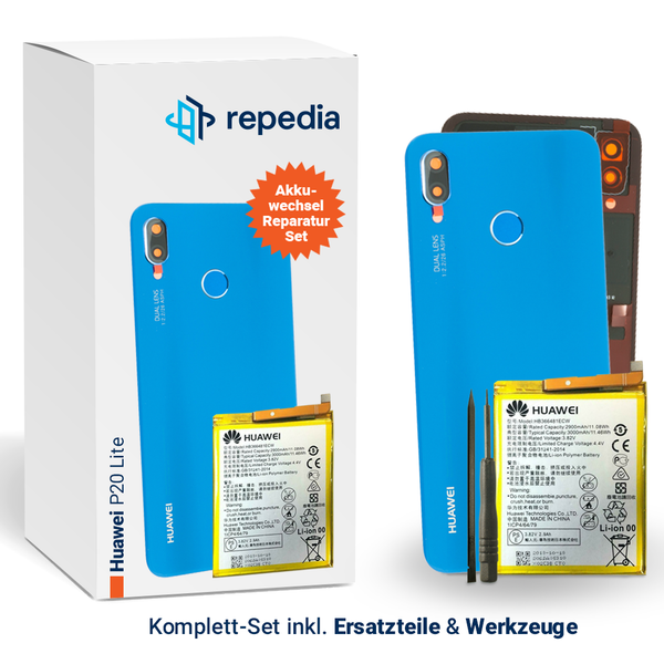 Reparatur-Set Huawei P20 Lite Blau (Akkudeckel + Akku + Kleber + Werkzeug)